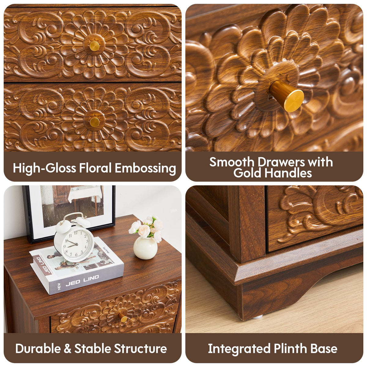 5 Drawer Narrow Wooden Dresser with Gold Handles H369719