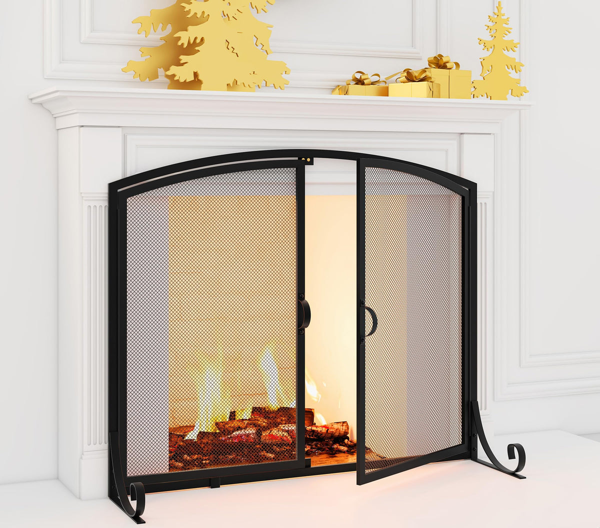 Black Steel Fireplace Screen with Doors S168