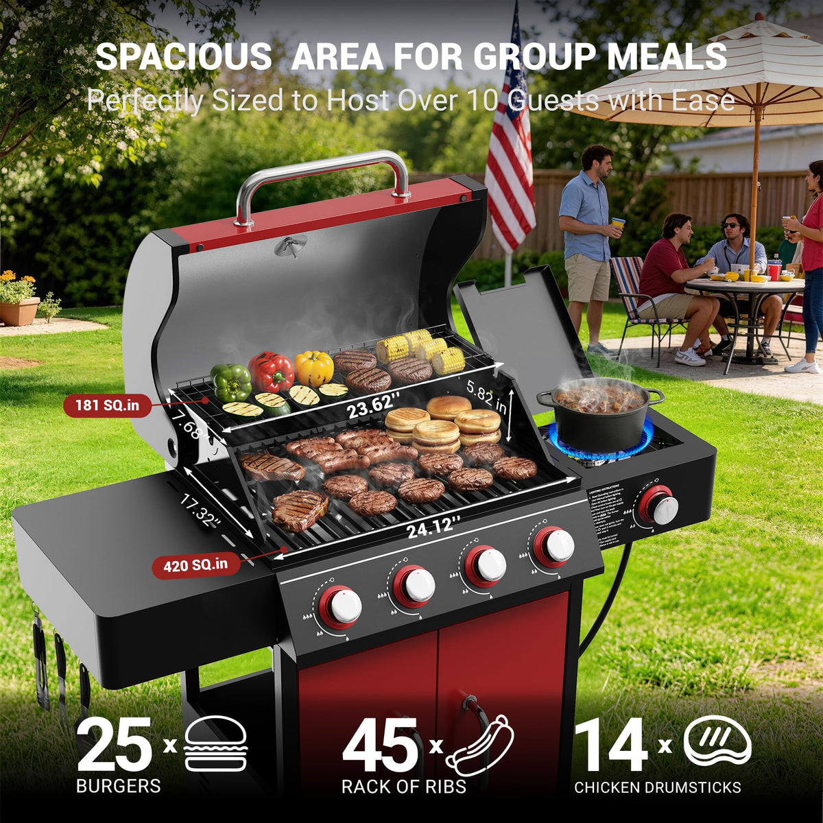 4 Burner Propane Gas Grill with Side Burner B741