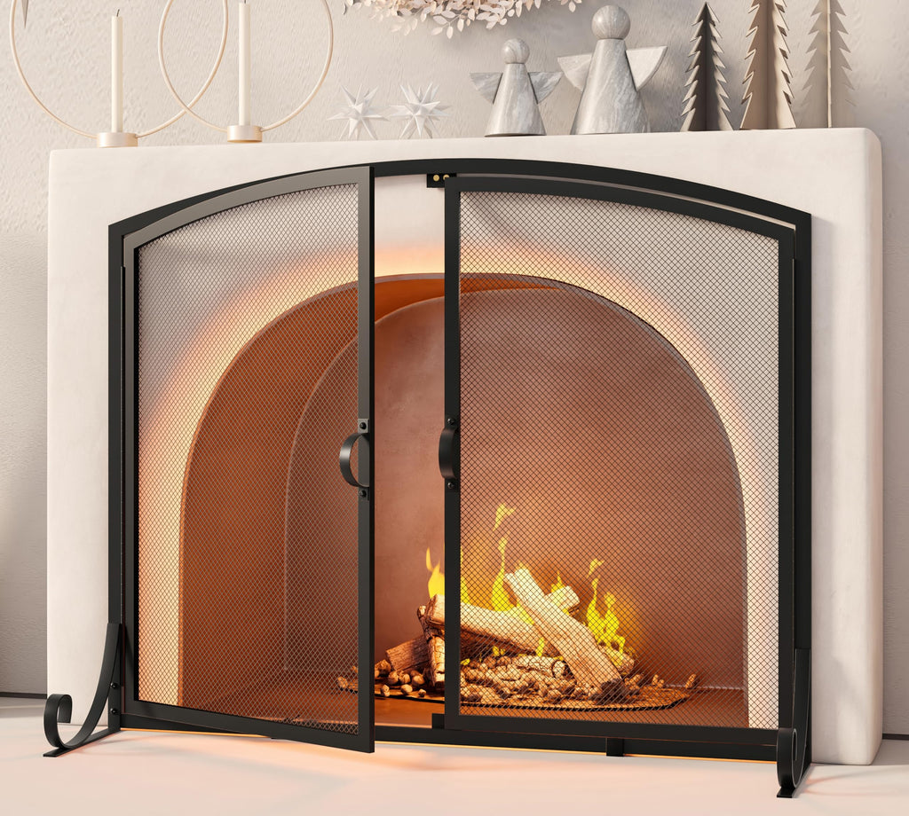 Black Steel Fireplace Screen with Doors S168