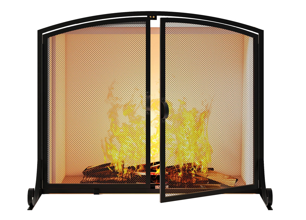 Black Steel Fireplace Screen with Doors S168