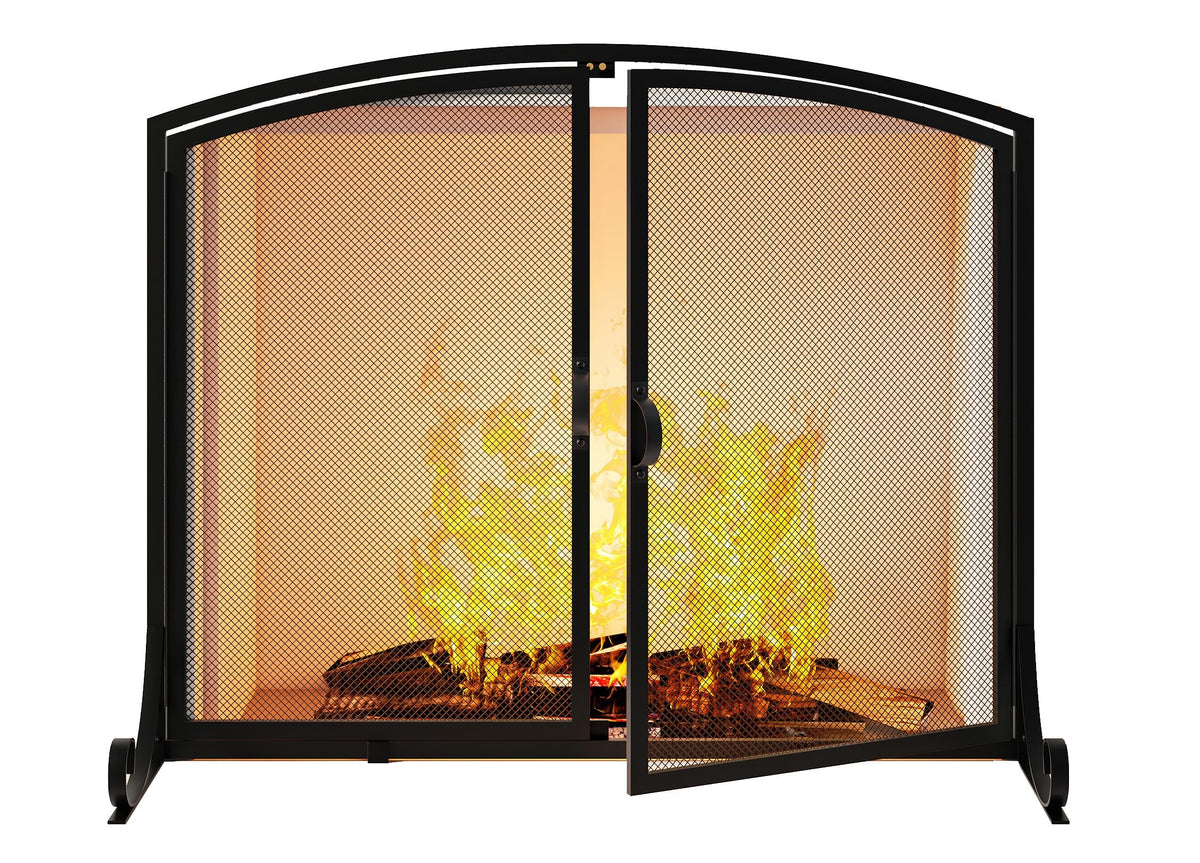 Black Steel Fireplace Screen with Doors S168