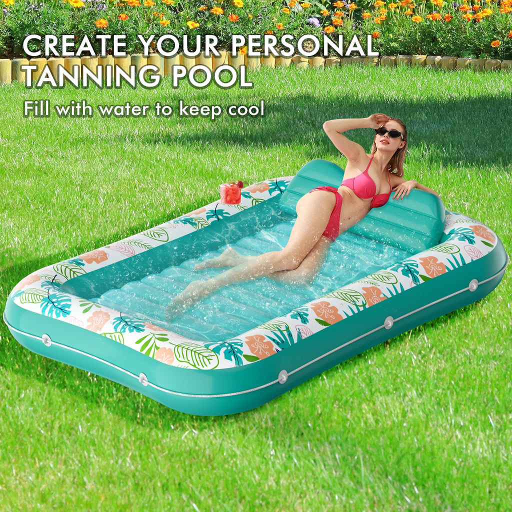 Inflatable Tanning Pool Lounger Float with Pillow & Cup Holder, 2 Pack O61479